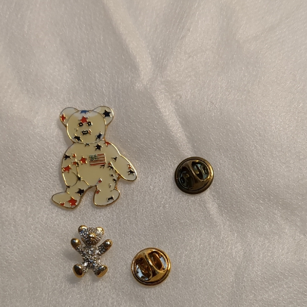 "beany baby style" Teddy Bear Brooch  and a gold tone tiny bear pin